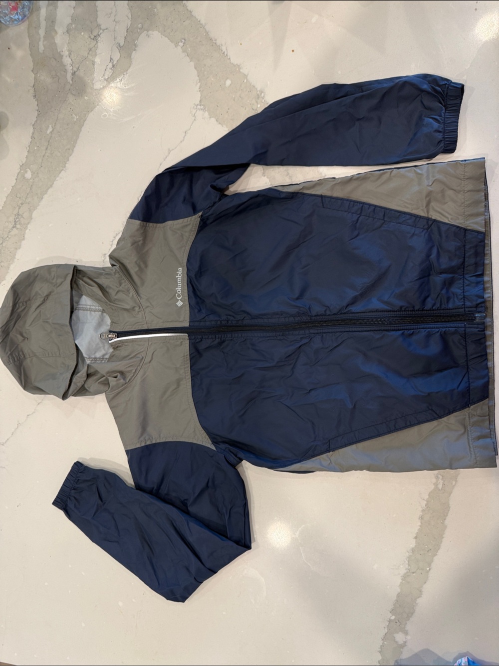 Columbia Kids Navy and Gray Hooded Rain Jacket